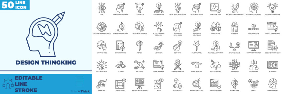 Design Thingking Line Editable Icons set