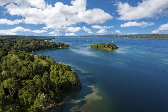 Aerial view of the Rose Island in Lake Starnberg, Upper Bavaria, Bavaria, Germany