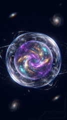 Fototapeta premium Swirling galaxy captured in a crystal orb, perfect for scifi or mystical designs, astronomy concepts, meditation, and spiritual themes.