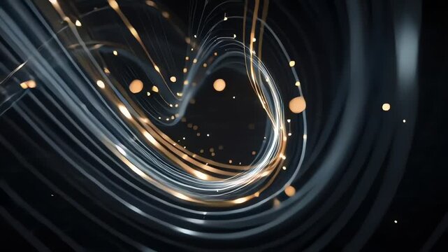 Fiber Optic Lines Shimmering and Woven in Dark Studio Setting