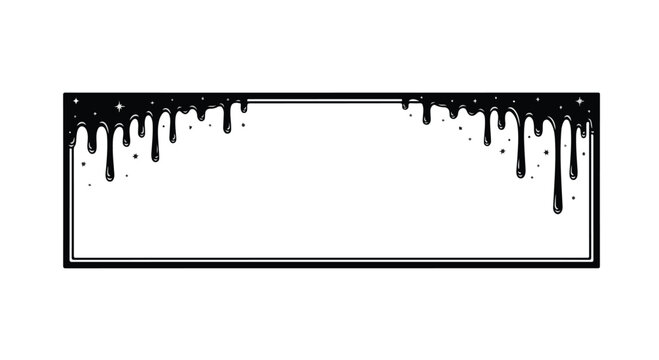A black rectangular frame with a melted, drippy border on a white background, depicted in a flat, 2D style with a dark and moody aesthetic.