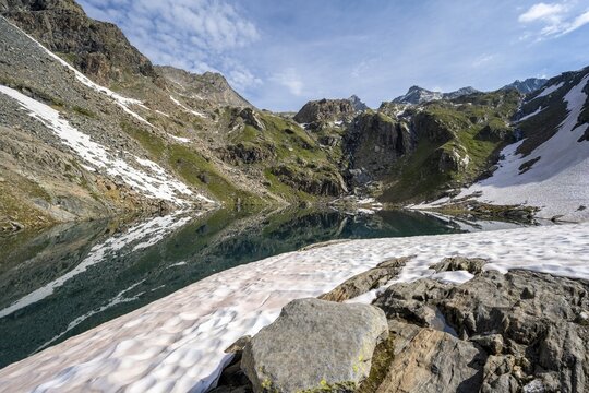 Schwarzsee, Gipfel Plattenkopf, Berliner H&ouml;henweg, Zillertal Alps, Glacier Schlegeiskees, Zillertal, Tyrol, Austria