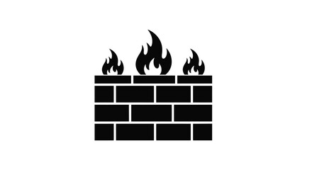 Digital Firewall: A striking monochrome graphic showcasing a brick wall engulfed in flames, symbolizing robust digital security and protection against cyber threats.  © ArtBySalea07