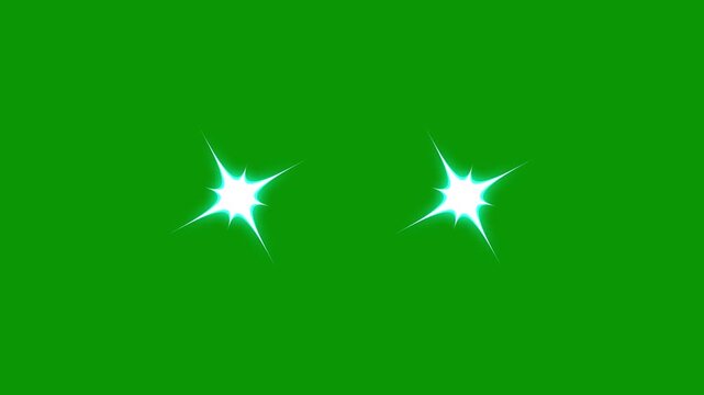 Fast blinking star sparkle animation, white cartoon doodle stars, flat vector style, glowing twinkle effect, smooth loop motion, bright glitter stars on green background 4k