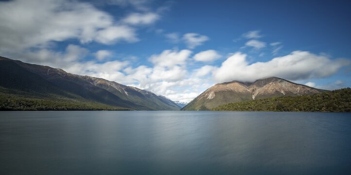 View over Lake Rotoiti, long time exposure, Nelson Lakes National Park, Tasman District, South Island, New Zealand