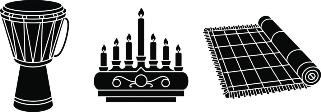 vector illustrations of djembe drum cake and rug