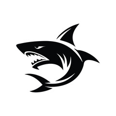 Fototapeta premium Black silhouette shark logo minimalist vector design mascot
