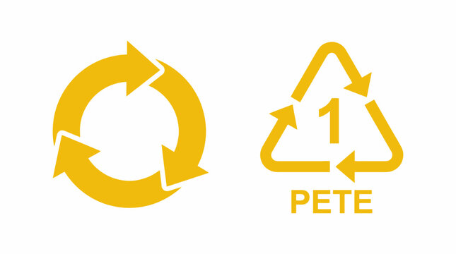 Recycling symbols for PETE plastic, indicating environmental responsibility and material reuse.