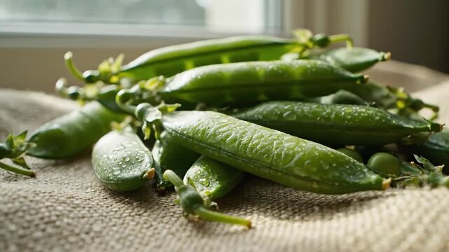 Fresh Green Peas In Pods Ready For Shelling