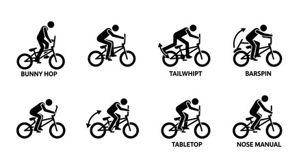Obraz premium BMX Bike Tricks: Bunny Hop, Tailwhip, Barspin, Tabletop, Nose Manual Icons