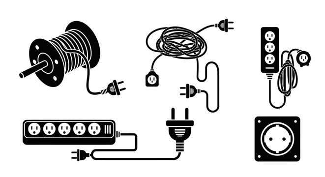 Electrical Extension Cords and Outlets Collection: Power Supply and Connectivity Icons