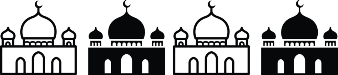 Four stylized silhouettes of islamic architectural buildings with domes and minarets © MelonChandro