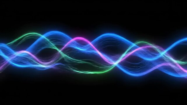 Abstract Neon Waves Flowing on Black Background.