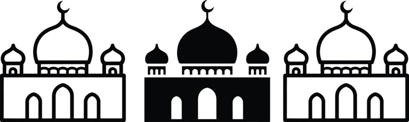 Three stylized depictions of a mosque with varying color contrasts and designs © MelonChandro