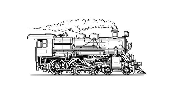 Vintage Steam Locomotive Train Engine Side.