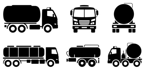 fuel tanker truck views silhouette icon set © graphixecho