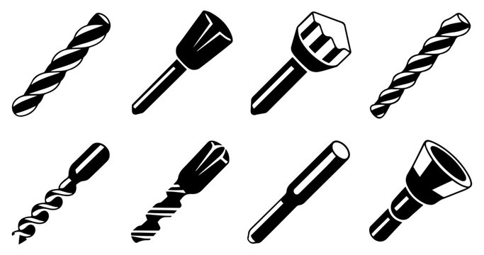 drill bits woodworking tool icon set