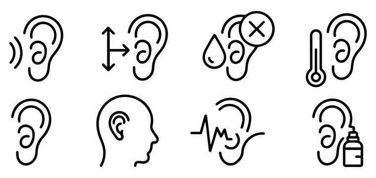 ear icon set hearing loss medical problem