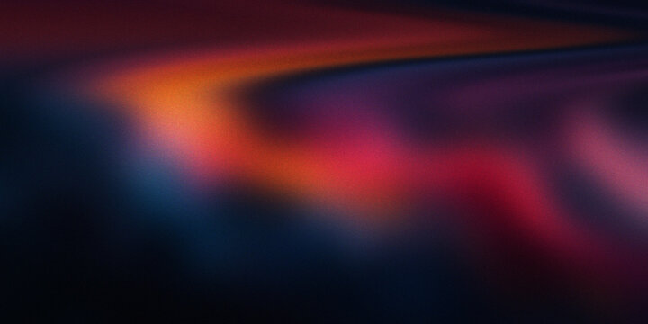 Abstract flowing liquid shapes in vibrant orange and pink colors against dark blue background with heavy grainy film texture.