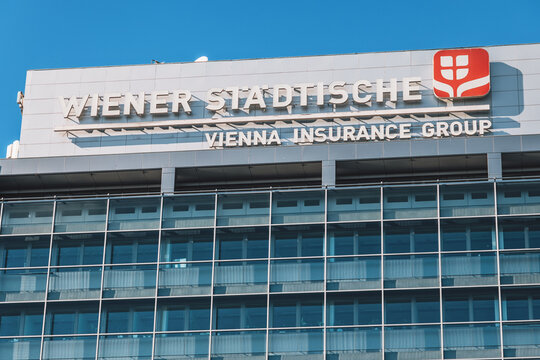 25 October 2025, Belgrade, Serbia: Wiener Stadtische Vienna Insurance Group office building facade with company logo