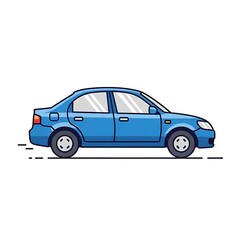 Obraz premium Blue sedan car side view.
