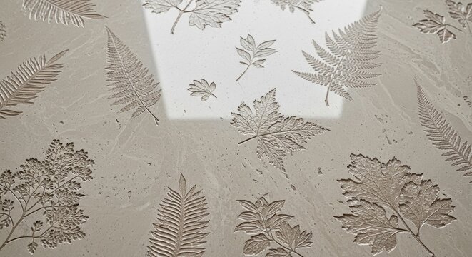 Botanical Fossil Imprints on Stone Surface Elegant Texture