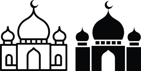 Contrasting silhouettes of traditional islamic architectural structures with domes and minarets © MelonChandro