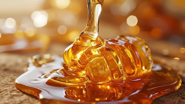 Golden honey dripping on wood