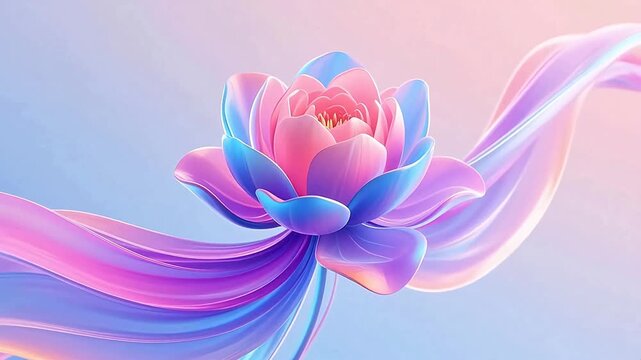 Pink and blue lotus with flowing ribbons