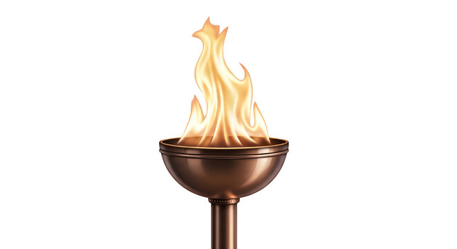 Burning torch with bright orange flames isolated on transparent background
