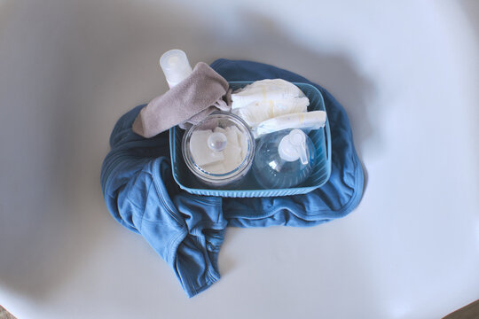 Basket with baby changing and hygiene products for infant wellness