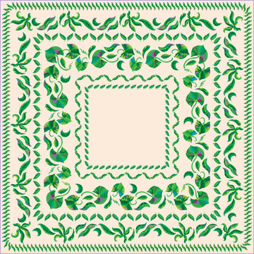 Set of vector floral seamless border patterns from tropical leaves on a beige background. 6 pattern brushes in the brush palette