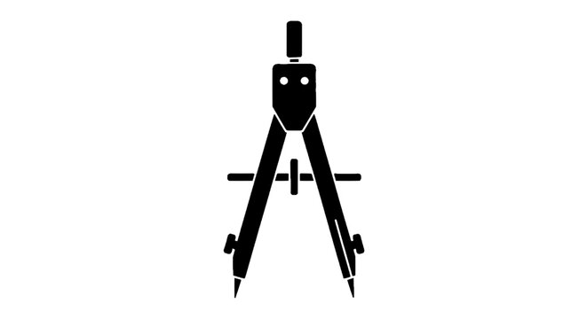 Minimal black silhouette icon, simple flat vector, bold black shape, no, no shading drafting compass icon on a, flat icon style