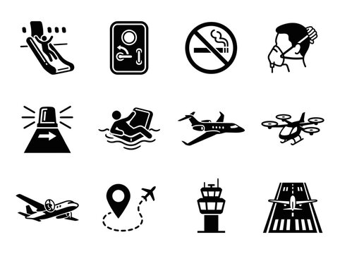 Airport Security Screening And Control Icon Set