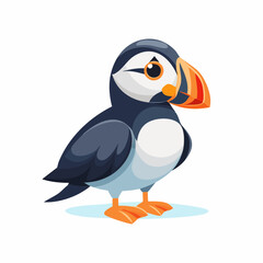 Fototapeta premium Cartoon puffin standing on ice ground.