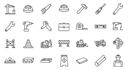 Construction Icons Set: Tools, Equipment, Safety, Worker © Muhammad