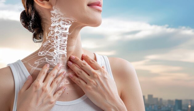 首や肩の疲れを気にする女性