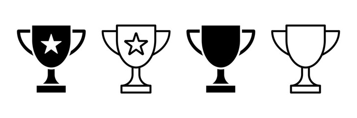 Fototapeta premium Trophy cup icon set, trophy cup award in flat and outline style. Vector illustration