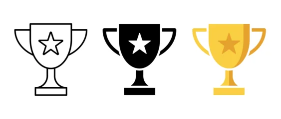 Trophy cup Outline, flat black and gold icon representing victory and achievement. success, award and winning business or sports symbol for any design © pingebat