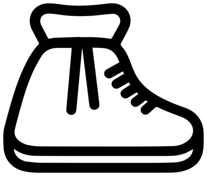 Minimalist icon of a shoe bag with drawstring closure simple black outline on white background for design and organization