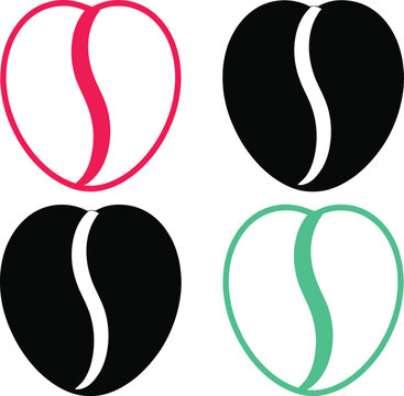 Four stylized depictions of a vesica piscis geometric shape in different colors and fills