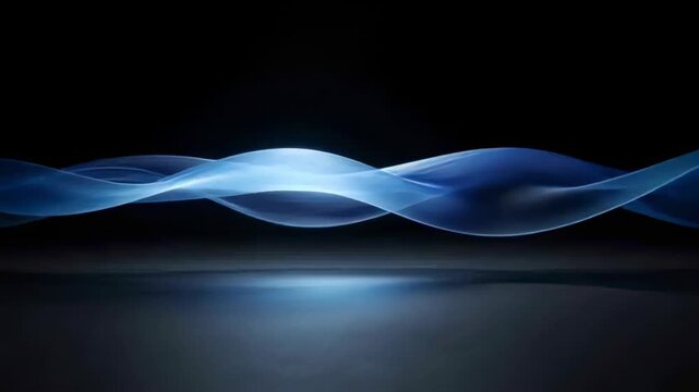Floating translucent blue ribbon shifting across dark stage as frames progress, lighting plane
