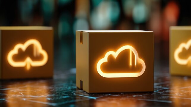 Cardboard Box with Glowing Cloud Icon Symbolizing Cloud Storage
