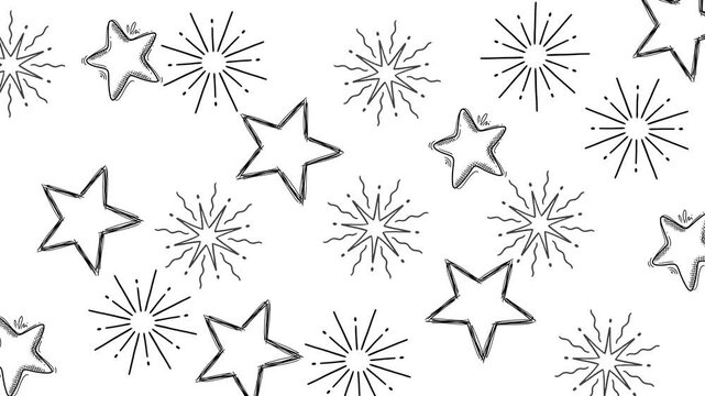 Seamless star and sparkle doodle motion pattern in minimal outline style with small shapes, perfect for UI backgrounds, videos, and digital design.