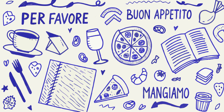 hand drawn illustration of italian food items on white background high quality professional detailed modern