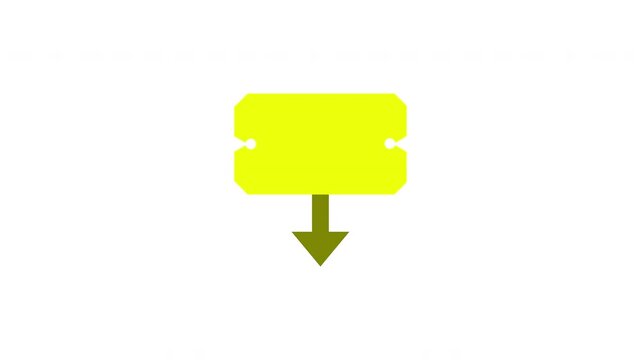 Clean animated yellow coupon tag with a downward arrow icon on a simple white background