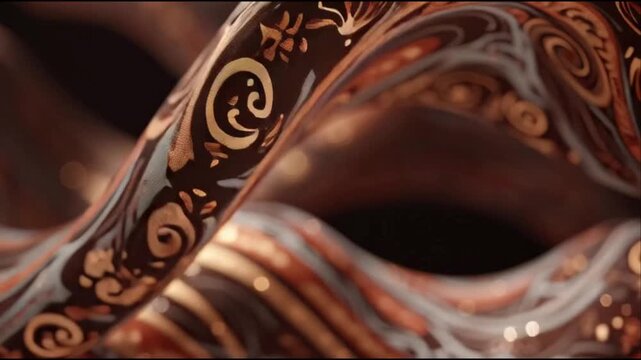 Abstract warm chocolate swirls with elegant floral patterns, a luxurious and sophisticated design