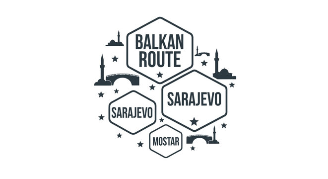 Travel, Balkan Route, Sarajevo, Vector Icons, Landmarks, City Logos, Tourism, Destination, Route Map