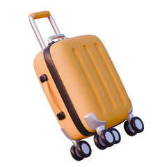 Naklejka premium Yellow Travel Luggage Suitcase 3D Icon – Airport Travel Flying Object