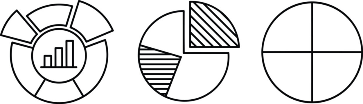 Abstract circular chart icon collection, donut pie quadrant visualization graphics, modern business analytics infographic design elements illustration artwork set